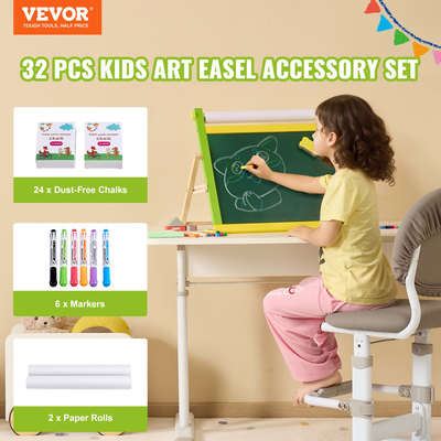 Σετ αξεσουάρ VEVOR Easel Chalk & Markers & Paper Rolls 32PCS για επιτραπέζιο καβαλέτο