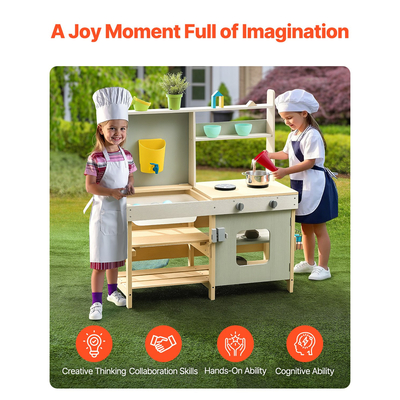 VEVOR Wooden Mud Kitchen Outdoor Toy Play Σετ κουζίνας για παιδιά Pretend Playset