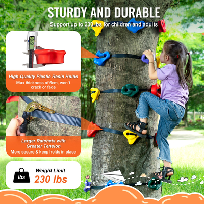 VEVOR Ninja Kit Climbing Tree 20 Tree Climbing Hold 6 Ratchet Straps Outdoor