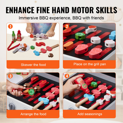 VEVOR 21 ΤΕΜ. Παιδική ψησταριά μπάρμπεκιου Playset Ξύλινη ψησταριά μαγειρικής σετ παιχνιδιών Pretend Sound