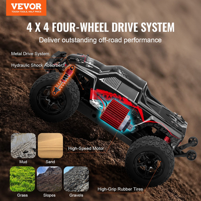 VEVOR Remote Control Car 1:10 Scale Kids RC Car All Terrain 4WD Off-Road