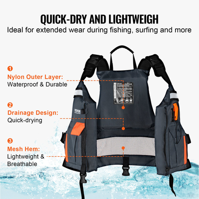 VEVOR Watersports Life Vest PFD 96N Buoyancy Life Jacket για άνδρες και γυναίκες L
