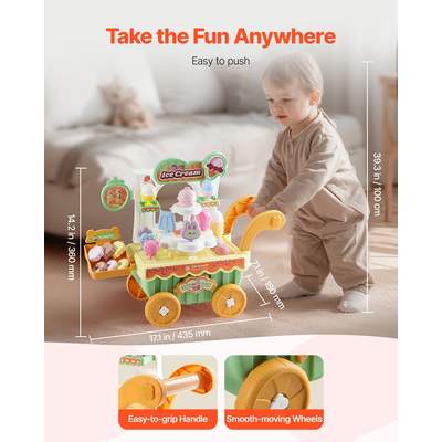 Παιδικό καρότσι παγωτού VEVOR, παιχνίδι προσποίησης, κατάστημα παγωτού για παιδιά ηλικίας 3+ ετών