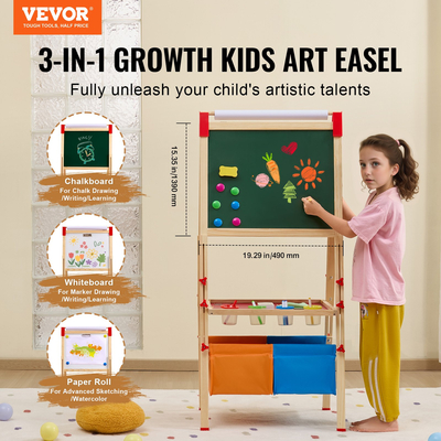 VEVOR 3-in-1 Kids Art Easel Ξύλινος μαγνητικός πίνακας κιμωλίας διπλής όψης