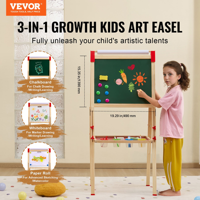 VEVOR 3-in-1 Kids Art Easel Ξύλινος μαγνητικός πίνακας κιμωλίας διπλής όψης