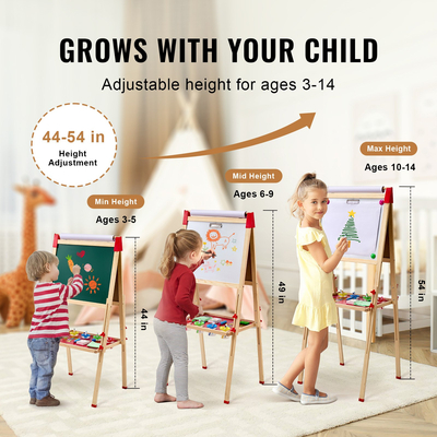 VEVOR 3-in-1 Kids Art Easel Ξύλινος μαγνητικός πίνακας κιμωλίας διπλής όψης