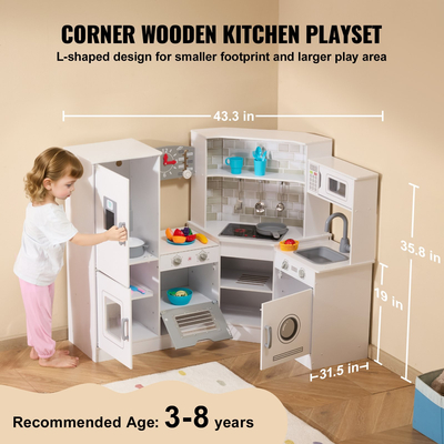 VEVOR Kitchen Playset Kids Pretend Cooking Play Toy 24 Piece Αξεσουάρ Λευκό