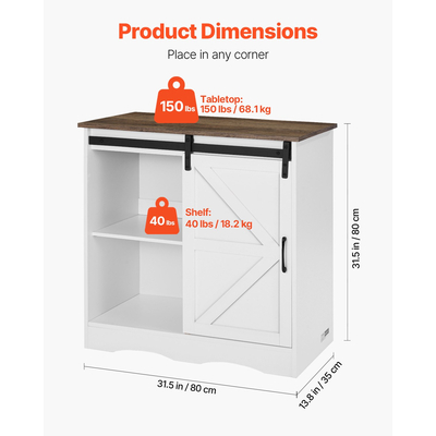VEVOR Coffee Bar Cabinet Τραπέζι 3 επιπέδων Coffee Bar με πόρτες αχυρώνα καφέ λευκό