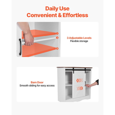 VEVOR Coffee Bar Cabinet Τραπέζι 3 επιπέδων Coffee Bar με πόρτες αχυρώνα καφέ λευκό