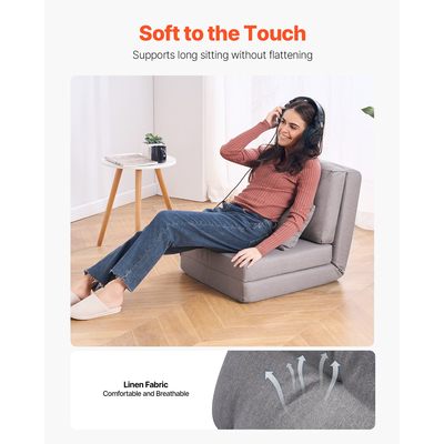 VEVOR Convertible Flip Chair με 5 ρυθμιζόμενες θέσεις δαπέδου Lazy Sofa Grey