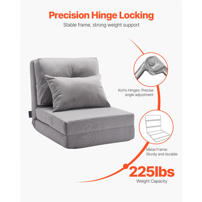 VEVOR Convertible Flip Chair με 5 ρυθμιζόμενες θέσεις δαπέδου Lazy Sofa Grey