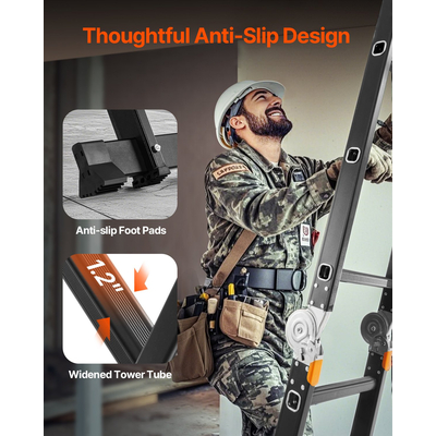 Πτυσσόμενη σκάλα πολλαπλών χρήσεων VEVOR 7 σε 1 4 Βήμα 15,5 πόδια με σανίδα σκαλωσιάς