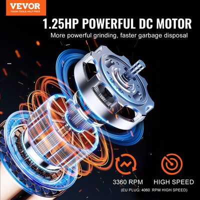 VEVOR Garbage Disposal 1,25 HP Continuous Food Waste Disposer 4060RPM EZ Connect