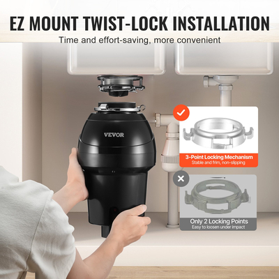 VEVOR Garbage Disposal 1,25 HP Continuous Food Waste Disposer 4060RPM EZ Connect