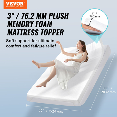 VEVOR Στρώμα Topper Memory Foam Αποσπώμενο & Πλενόμενο Queen Πάχος 76,2 mm