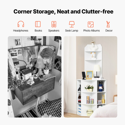 Γωνιακό ντουλάπι αποθήκευσης VEVOR 64" με ρυθμιζόμενα ράφια βάσης φόρτισης Λευκό