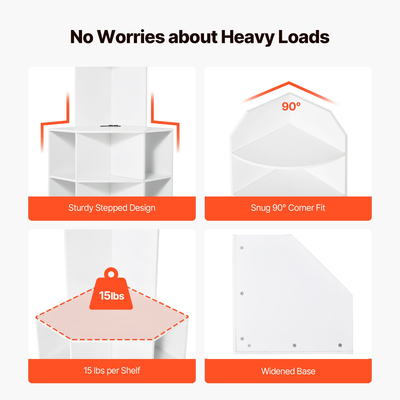 Γωνιακό ντουλάπι αποθήκευσης VEVOR 64" με ρυθμιζόμενα ράφια βάσης φόρτισης Λευκό