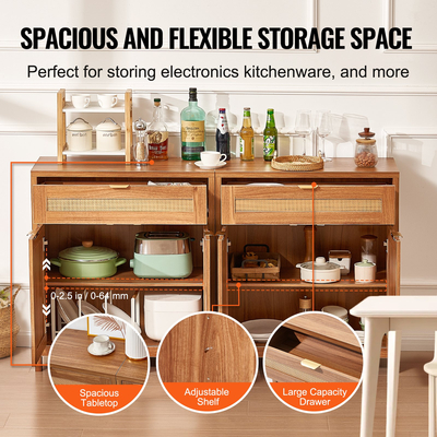 Ντουλάπι VEVOR Rattan με 4 πόρτες 2 συρτάρια ρυθμιζόμενα ράφια Σετ 2 φυσικών