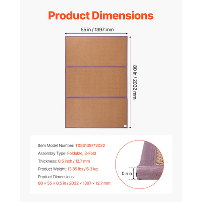 VEVOR Ιαπωνικό χαλάκι τατάμι 80 x 55 σε αναδιπλούμενο στρώμα τατάμι από φυσικό ρατάν