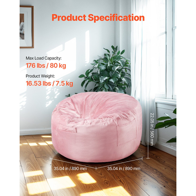Καρέκλα VEVOR 3 πόδια Round Bean Bag με αφαιρούμενο κάλυμμα & Dutch Velvet Pink