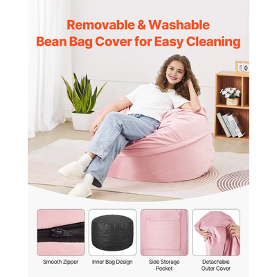 Καρέκλα VEVOR 3 πόδια Round Bean Bag με αφαιρούμενο κάλυμμα & Dutch Velvet Pink