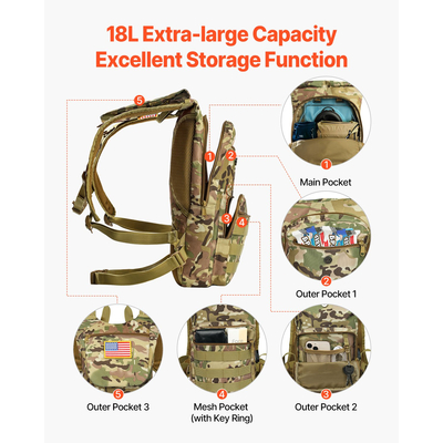 VEVOR Tactical Molle Hydration Pack Σακίδιο πλάτης 3L TPU Water Bladder Πεζοπορία Πεζοπορία