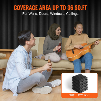 VEVOR Acoustic Foam Panels 36 Pack 12 x 12 x 2 in για τοίχο και οροφή στούντιο