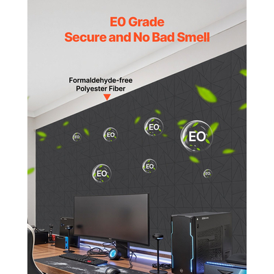 VEVOR Πακέτο 18 ακουστικών πάνελ τοίχου 11,8 x 11,8 x 0,4 ίντσες αυτοκόλλητα μαύρα