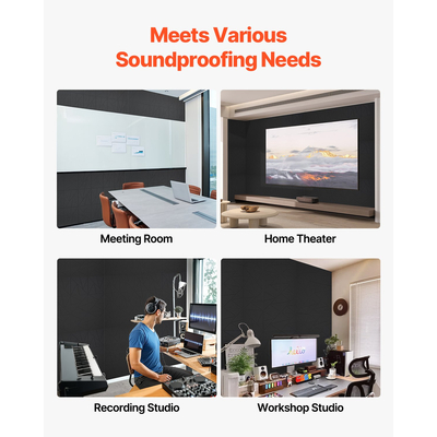 VEVOR Πακέτο 18 ακουστικών πάνελ τοίχου 11,8 x 11,8 x 0,4 ίντσες αυτοκόλλητα μαύρα