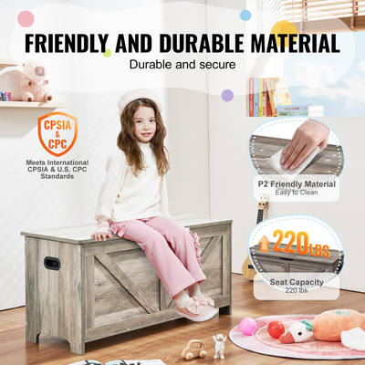 VEVOR Παιδικός πάγκος αποθήκευσης παιχνιδιών Ξύλινο κιβώτιο παιχνιδιών Κουτί 38,98 x 15,55 x 18,9 σε γκρι