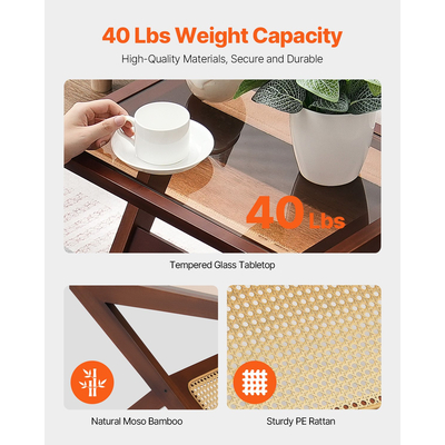 Τραπεζάκι σαλονιού VEVOR Rattan Τραπεζάκι σαλονιού Rattan σε σχήμα Z 1-επιπέδου για σαλόνι