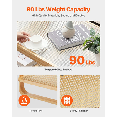 Τραπεζάκι σαλονιού VEVOR Rattan Ορθογώνιο Τραπέζι σαλονιού Rattan 2 επιπέδων για σαλόνι