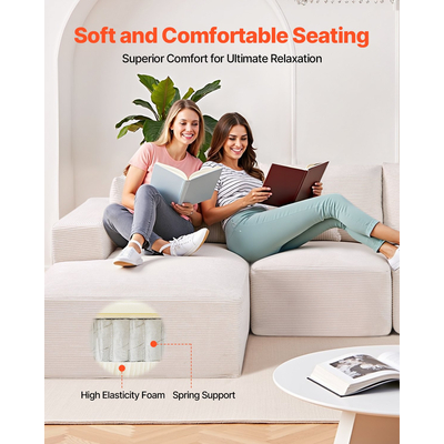 VEVOR Μοντέρνος Τμηματικός Καναπές σε Σχήμα L με Σεζλόνγκ και Μαξιλάρι, Μπεζ