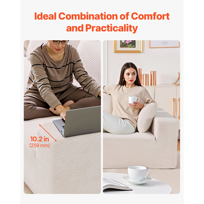 VEVOR Μοντέρνος Τμηματικός Καναπές σε Σχήμα L με Σεζλόνγκ και Μαξιλάρι, Μπεζ