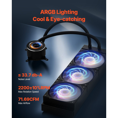 VEVOR CPU Liquid Cooler AIO CPU Water Cooler με φως ARGB & 3 ανεμιστήρες PWN (120mm)