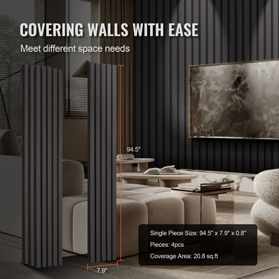 Ακουστικά πάνελ VEVOR Wood Slat 7,9 x 94,5 ιντσών για μοντέρνα διακόσμηση τοίχων Μαύρη δρυς