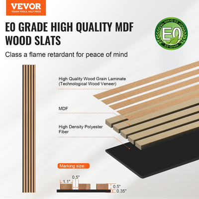 Ακουστικά πάνελ VEVOR Wood Slat 7,9 x 94,5 ιντσών για μοντέρνα διακόσμηση τοίχου ανοιχτό δρυ
