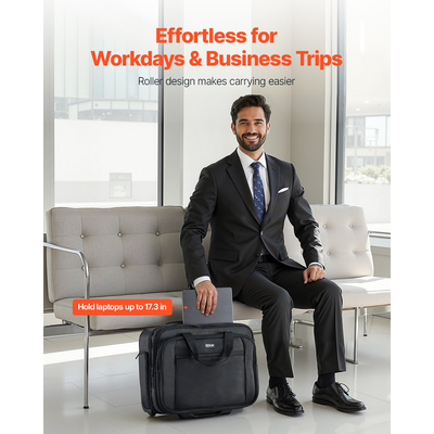 Τσάντα φορητού υπολογιστή VEVOR Rolling Τσάντα υπολογιστή 17,3 ιντσών για γυναίκες και άνδρες Μαύρη