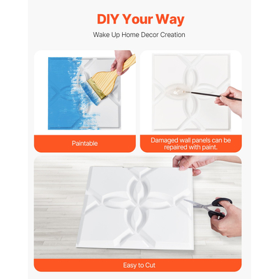 VEVOR 3D πάνελ τοίχου 33-συσκευασία 11,81x11,81&#039;&#039; PVC 32 τετραγωνικών μέτρων με κάλυψη Floral White