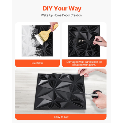 VEVOR 3D πάνελ τοίχου 33-συσκευασία 11,81x11,81&#039;&#039; PVC 32 τετραγωνικών ποδιών με κάλυψη Diamond Black