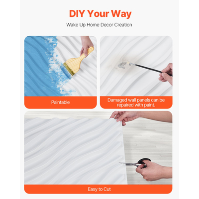 VEVOR 3D Πάνελ Τοίχου 12 Συσκευασίας 19,7x19,7&#039;&#039; PVC 32 τετραγωνικών μέτρων κάλυψης Wave ματ Λευκό