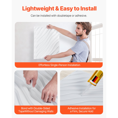 VEVOR 3D Πάνελ Τοίχου 12 Συσκευασίας 19,7x19,7&#039;&#039; PVC 32 τετραγωνικών μέτρων κάλυψης Wave ματ Λευκό