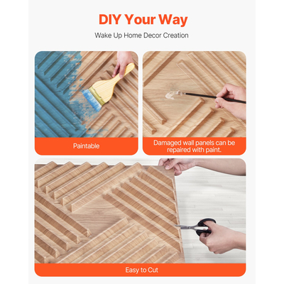 VEVOR 3D Slat Panels Wall 12-Pack 19,7x19,7&#039;&#039; PVC 32 Sq.Ft Κάλυψη ελαφρύ ξύλο