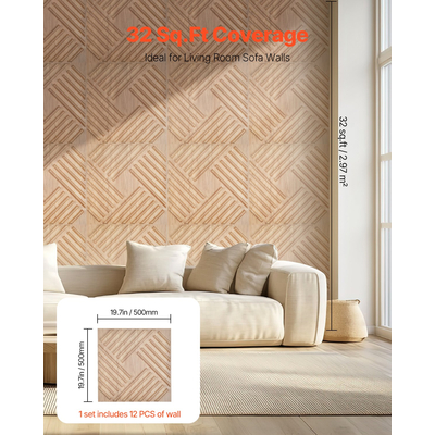 VEVOR 3D Slat Panels Wall 12-Pack 19,7x19,7&#039;&#039; PVC 32 Sq.Ft Κάλυψη ελαφρύ ξύλο