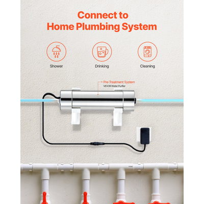 VEVOR 220V 8W UV καθαριστής νερού 1GPM Φίλτρο υπεριώδους καθαριστή νερού