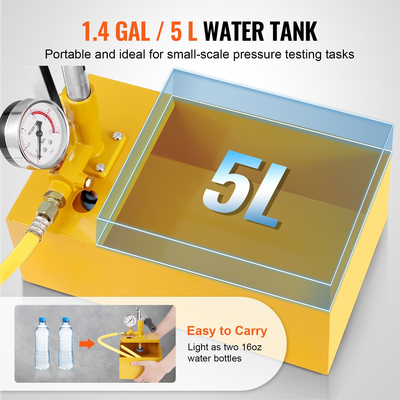 Υδροστατική δοκιμαστική αντλία VEVOR, Max 25 bar/362 PSI, Χειροκίνητο κιτ μέτρησης πίεσης νερού υδραυλικής μονής βαλβίδας με μετρητή Δεξαμενή νερού 5L, σωλήνας 1 m με εξωτερικό σύνδεσμο σπειρώματος 1,27 cm για αγωγό