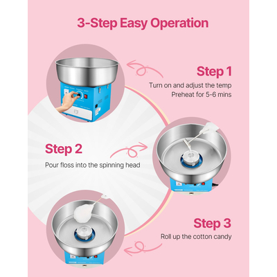 VEVOR Εμπορική Μηχανή για Μαλλί της Βαμβακιού, Μηχανή Ζαχαροπλαστικής 1000W για Πάρτι, Μπλε