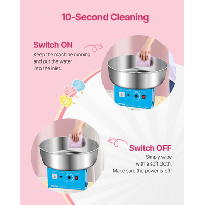 VEVOR Εμπορική Μηχανή για Μαλλί της Βαμβακιού, Μηχανή Ζαχαροπλαστικής 1000W για Πάρτι, Μπλε