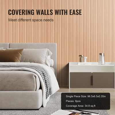 VEVOR Wood Slat Acoustic Panels 8 τμχ 96 x 6 ιντσών WPC για μοντέρνο ξύλο τέφρας τοίχου
