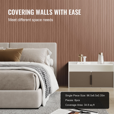 VEVOR Wood Slat Acoustic Panels 8 τμχ 96 x 6 ιντσών WPC για μοντέρνο τοίχο σε γκρι δρυς